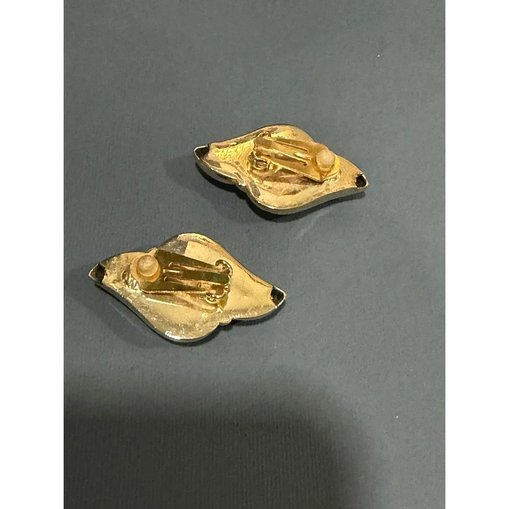 Clip On Earrings Puffy Hollow‎ Statement Gold Tone Vintage 80s Sculptural Chunky